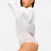 Poplin Long Sleeve Silky Shirt Tummy Control Bodysuit