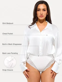 Poplin Long Sleeve Silky Shirt Tummy Control Bodysuit