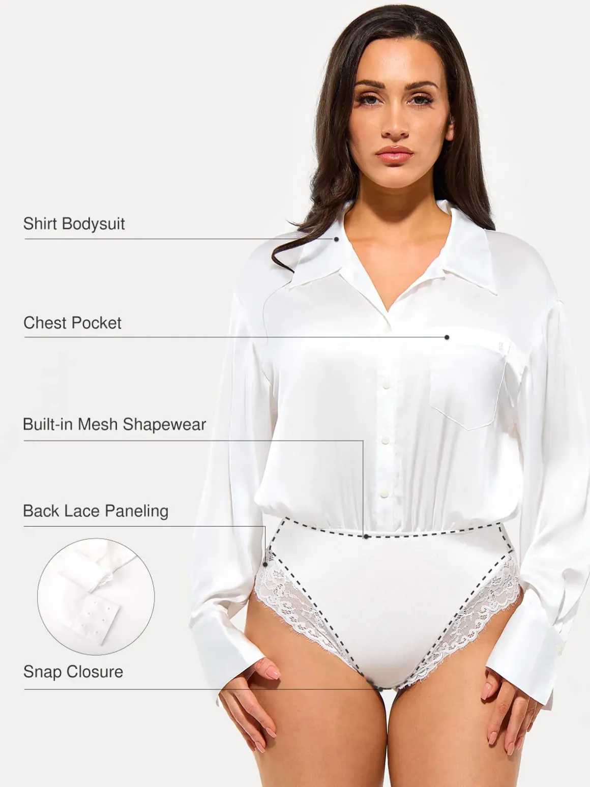 Poplin Long Sleeve Silky Shirt Tummy Control Bodysuit