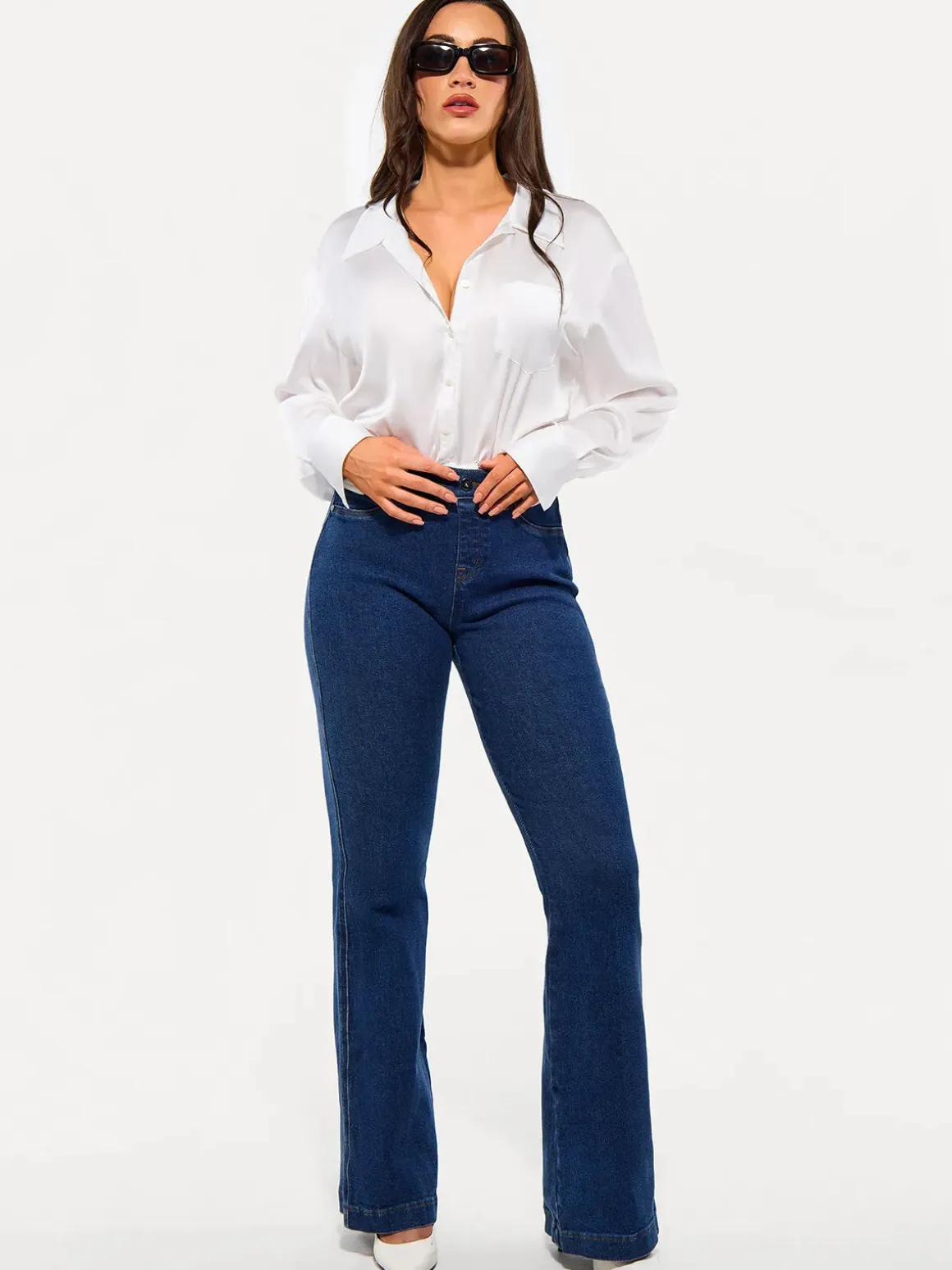 Poplin Long Sleeve Silky Shirt Tummy Control Bodysuit