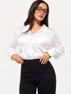 Poplin Long Sleeve Silky Shirt Tummy Control Bodysuit