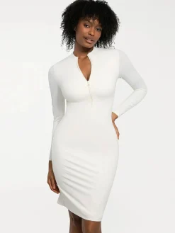 Redtag Thermal Shapewear Long Sleeve Mock Neck Midi Dress