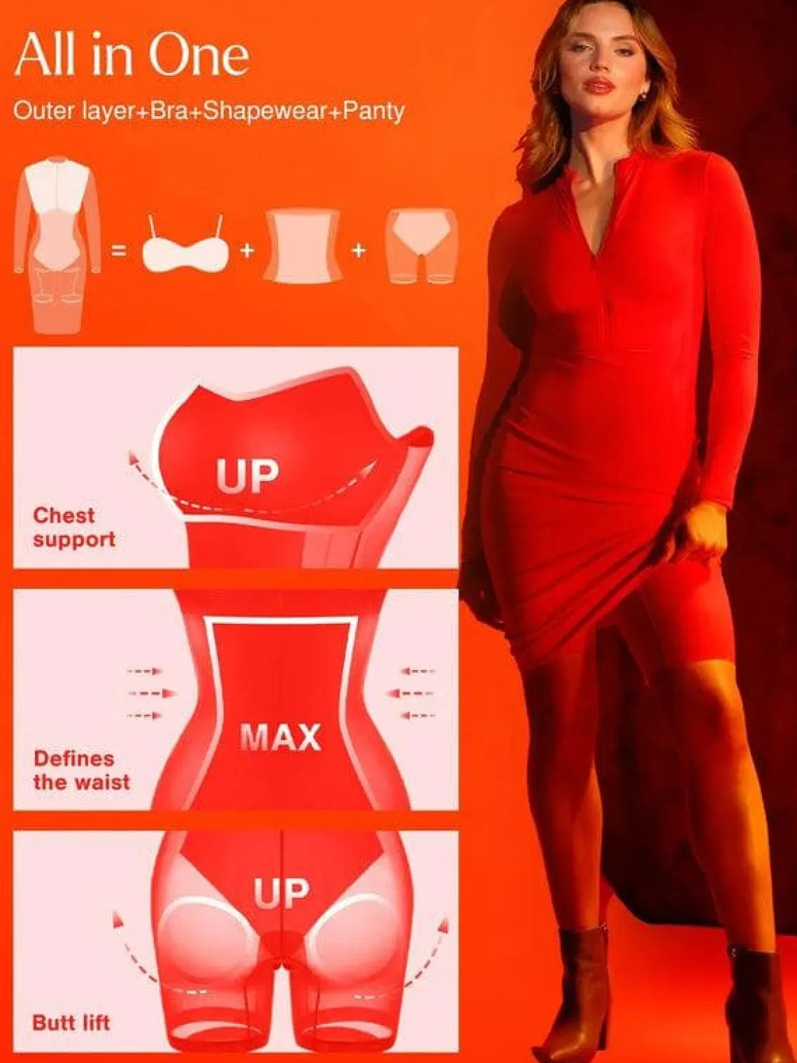 Redtag Thermal Shapewear Long Sleeve Mock Neck Midi Dress