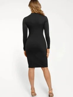 Redtag Thermal Shapewear Long Sleeve Mock Neck Midi Dress