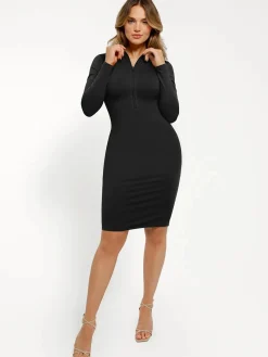 Redtag Thermal Shapewear Long Sleeve Mock Neck Midi Dress