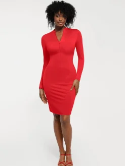 Redtag Thermal Shapewear Long Sleeve Mock Neck Midi Dress