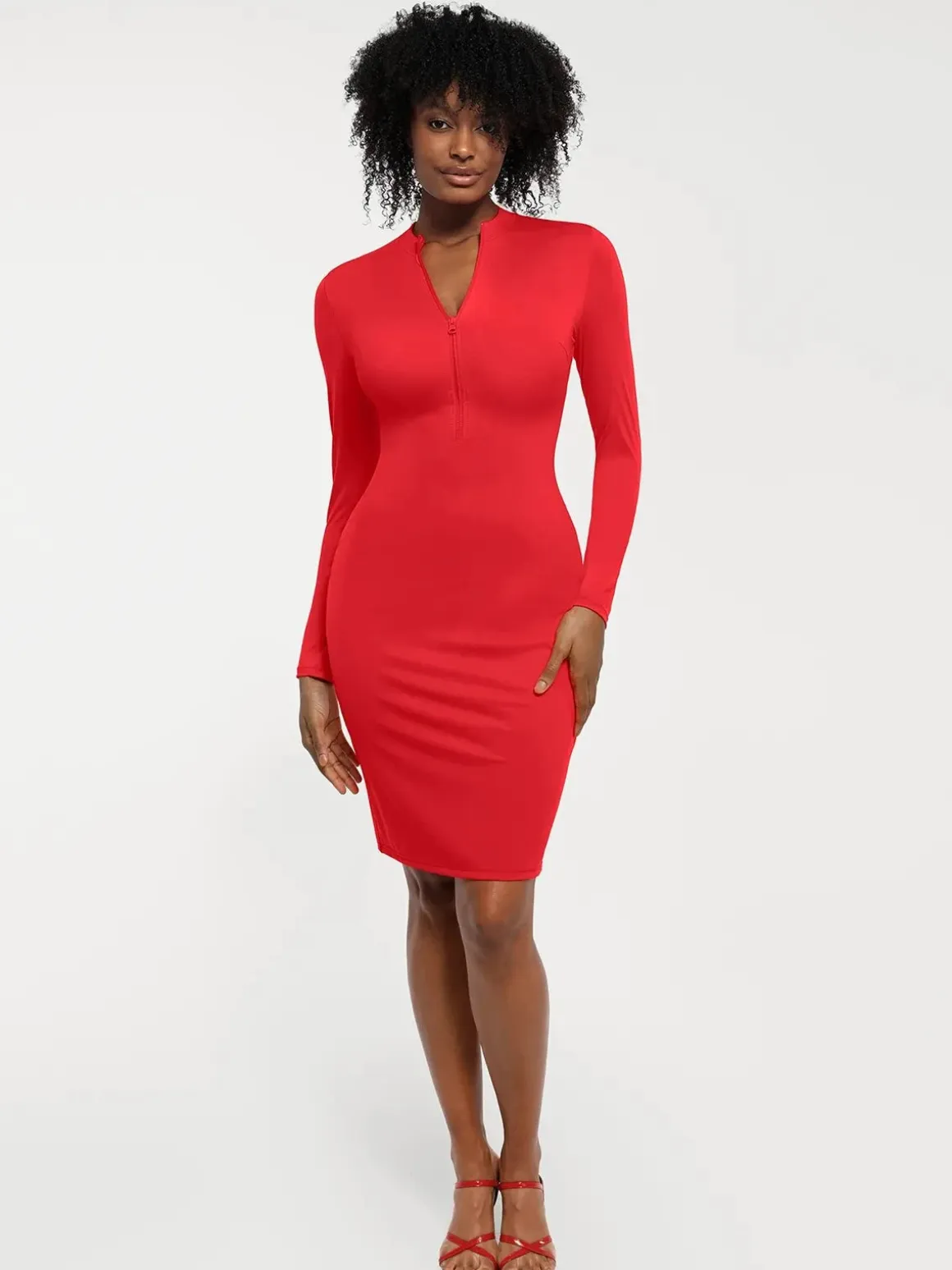 Redtag Thermal Shapewear Long Sleeve Mock Neck Midi Dress