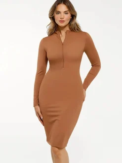 Redtag Thermal Shapewear Long Sleeve Mock Neck Midi Dress