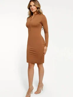 Redtag Thermal Shapewear Long Sleeve Mock Neck Midi Dress