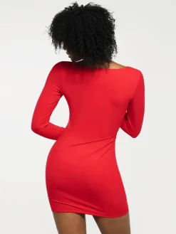 Redtag Thermal Shapewear Long Sleeve Sweetheart Mini Dress