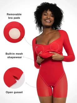 Redtag Thermal Shapewear Long Sleeve Sweetheart Mini Dress