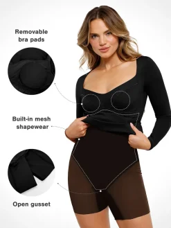 Redtag Thermal Shapewear Long Sleeve Sweetheart Mini Dress