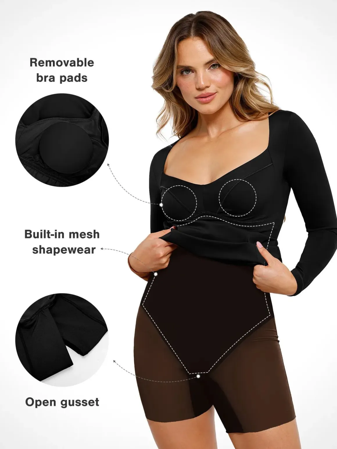 Redtag Thermal Shapewear Long Sleeve Sweetheart Mini Dress
