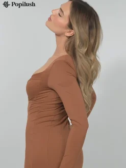 Redtag Thermal Shapewear Long Sleeve Sweetheart Mini Dress