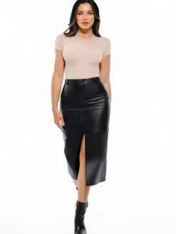 Sculpted Faux Leather Contour Skirt