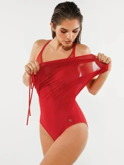 Sculpting Curve Mesh Skirt One-Piece Swimsuit
