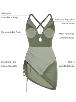 Sculpting Curve Mesh Skirt One-Piece Swimsuit