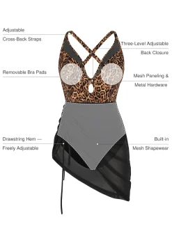 Sculpting Curve Mesh Skirt One-Piece Swimsuit
