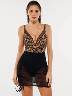 Sculpting Curve Mesh Skirt One-Piece Swimsuit
