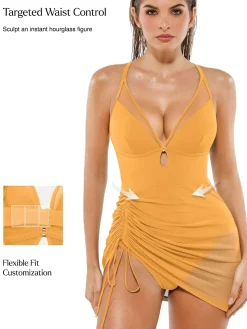 Sculpting Curve Mesh Skirt One-Piece Swimsuit