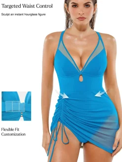 Sculpting Curve Mesh Skirt One-Piece Swimsuit