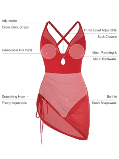 Sculpting Curve Mesh Skirt One-Piece Swimsuit
