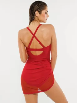 Sculpting Curve Mesh Skirt One-Piece Swimsuit
