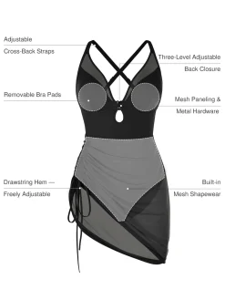 Sculpting Curve Mesh Skirt One-Piece Swimsuit