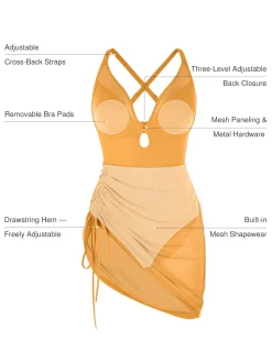 Sculpting Curve Mesh Skirt One-Piece Swimsuit