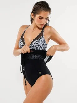 Sculpting Curve Mesh Skirt One-Piece Swimsuit