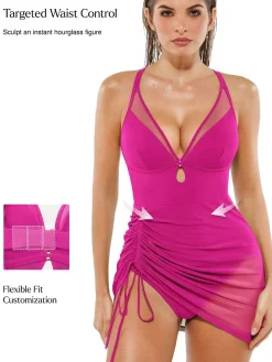 Sculpting Curve Mesh Skirt One-Piece Swimsuit