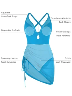 Sculpting Curve Mesh Skirt One-Piece Swimsuit