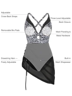 Sculpting Curve Mesh Skirt One-Piece Swimsuit