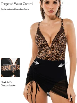 Sculpting Curve Mesh Skirt One-Piece Swimsuit