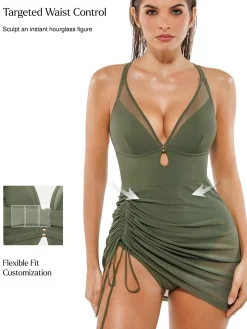 Sculpting Curve Mesh Skirt One-Piece Swimsuit
