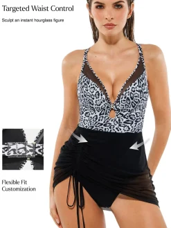 Sculpting Curve Mesh Skirt One-Piece Swimsuit