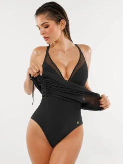 Sculpting Curve Mesh Skirt One-Piece Swimsuit