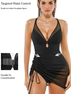 Sculpting Curve Mesh Skirt One-Piece Swimsuit