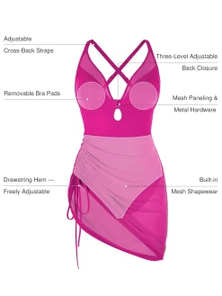Sculpting Curve Mesh Skirt One-Piece Swimsuit