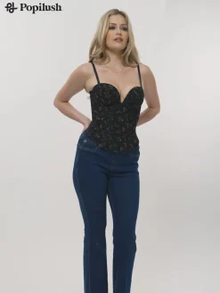 Sculpting Push-Up Lace Floral Boned Convertible Strap Corset Top