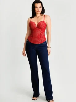 Sculpting Push-Up Lace Floral Boned Convertible Strap Corset Top