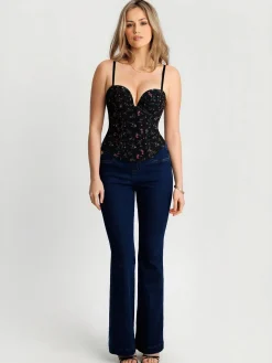 Sculpting Push-Up Lace Floral Boned Convertible Strap Corset Top