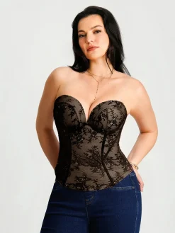 Sculpting Push-Up Lace Floral Boned Convertible Strap Corset Top