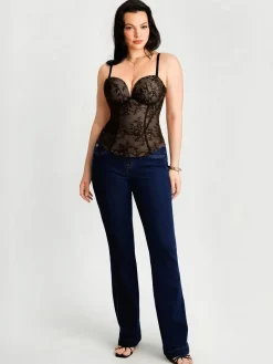 Sculpting Push-Up Lace Floral Boned Convertible Strap Corset Top