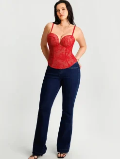 Sculpting Push-Up Lace Floral Boned Convertible Strap Corset Top