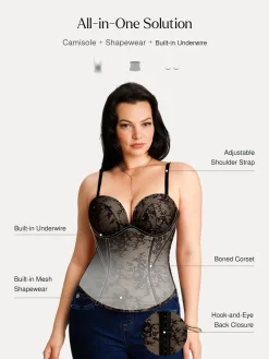 Sculpting Push-Up Lace Floral Boned Convertible Strap Corset Top
