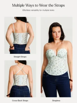 Sculpting Push-Up Lace Floral Boned Convertible Strap Corset Top