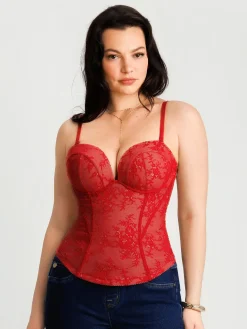 Sculpting Push-Up Lace Floral Boned Convertible Strap Corset Top