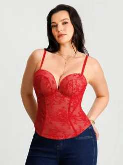 Sculpting Push-Up Lace Floral Boned Convertible Strap Corset Top
