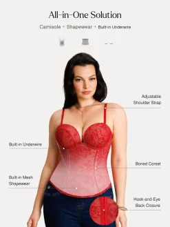 Sculpting Push-Up Lace Floral Boned Convertible Strap Corset Top